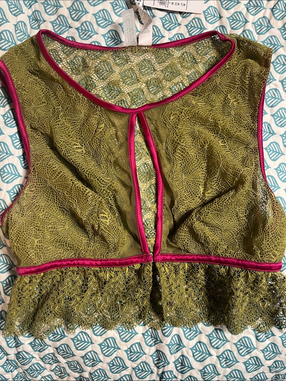 intimissimi Olive Green Lace Bralette with Magenta Trim